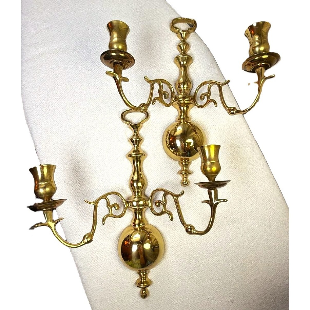 Virginia Metalcrafters Wall Candle Sconce Pair Gold Vintage Brass 20034 B